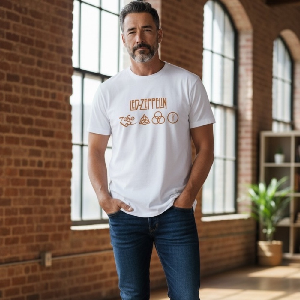 Led Zeppelin White Band T Shirt Unisex Size 2XL 100% Cotton Short Sleeve Tee NEW